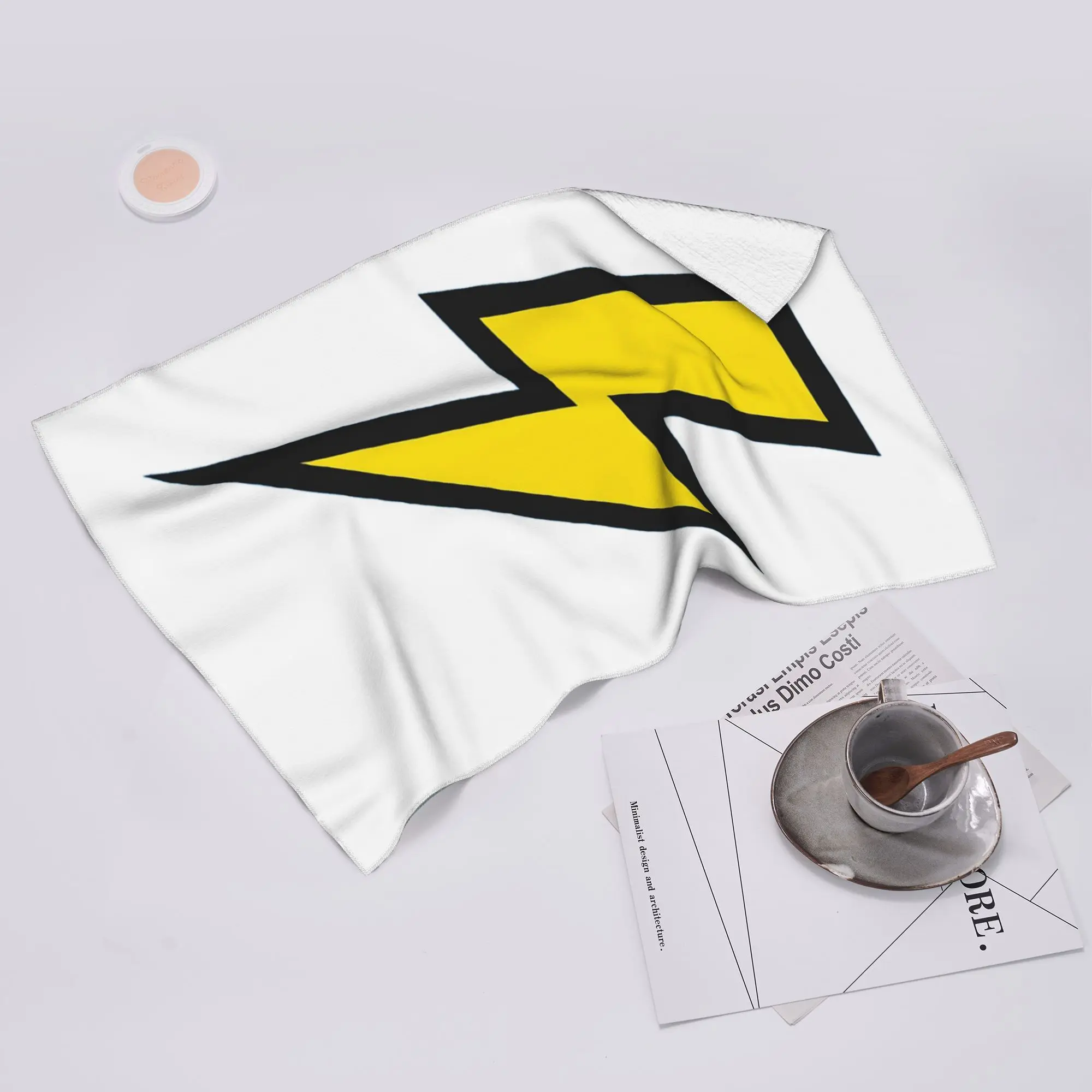 Custom Yellow Lightning Bolts with Bright Blue Background Soft Face Towel Quick Dry Pool Bath Cotton Towels Breathable