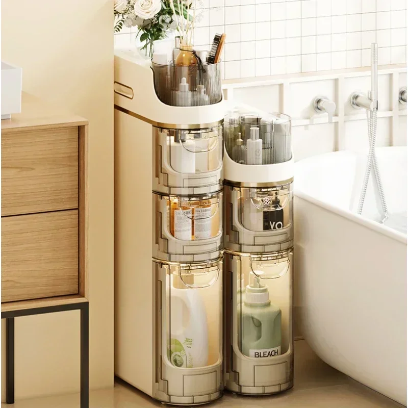 Compact Narrow Seam Shower Holder Multi-Grid Transparent Toilet Side Storage Cabinet Mobile Makeup Organizer New Arrivals