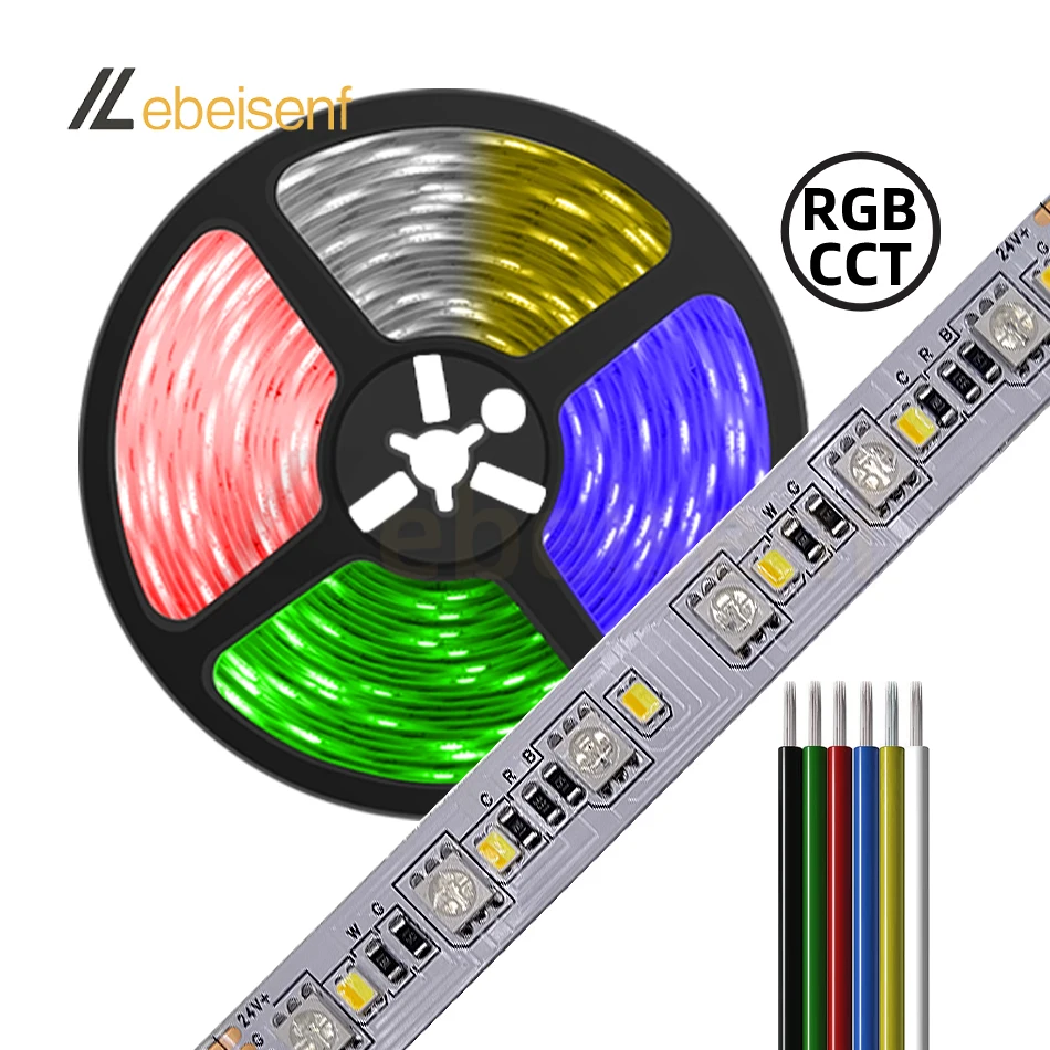 

Светодиодная лента, 5 м, цветовая яркость, 12 В постоянного тока, RGB CCT RGBCCT 5050 RGB + CCT 2835, 2-в-1, 5-цветная 6-проводная 5-канальная гибкая лента, декоративная лампа для освещения