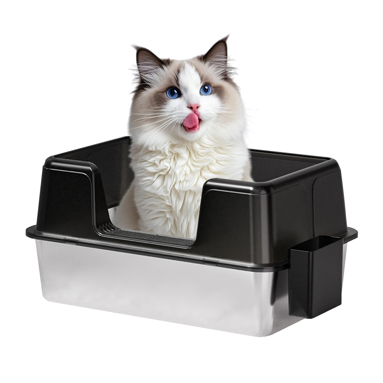 

Stainless Steel Litter Box With Lid, Extra Large High Sided Cat Litter Trays, Litter Box With Anti-slip Cat Litter Mat And Scoop