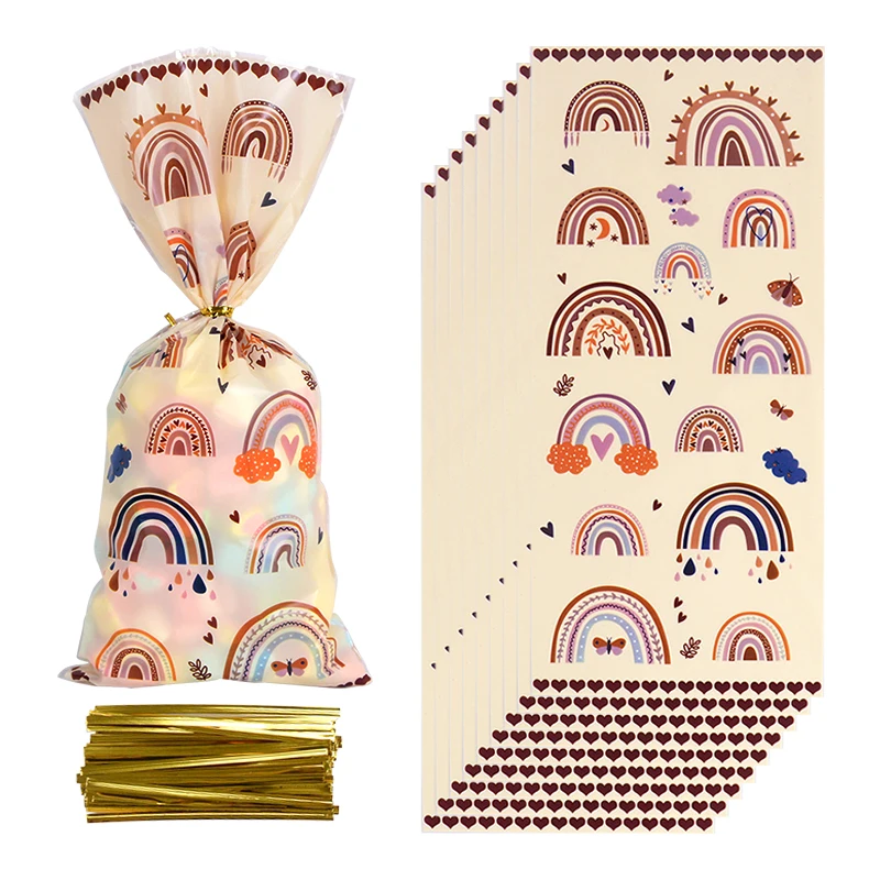 20 Stück Boho-Themen-Geschenktüten aus Kunststoff, Boho-Regenbogen-Dankeschön-Süßigkeiten-Verpackungstüten für Geburtstag, Babyparty, Partygeschenke, Dekoration