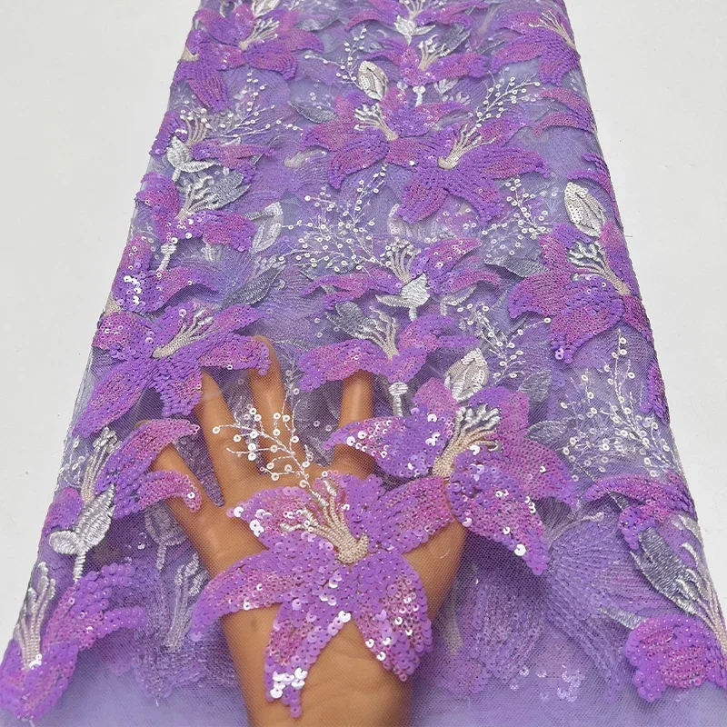 

French luxurious mesh fabric, high-quality African Simi sequined narcissus embroidery fabric, and dress yarn sewing