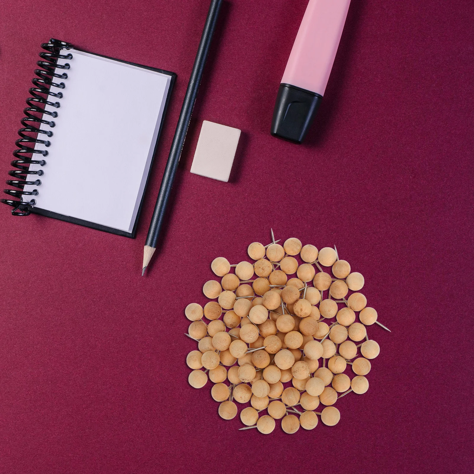 

100Pcs Round Wooden Thumb Pins Premium Push Tacks for Office Home DIY Memo Boards Photos Maps Posters Thumbtack