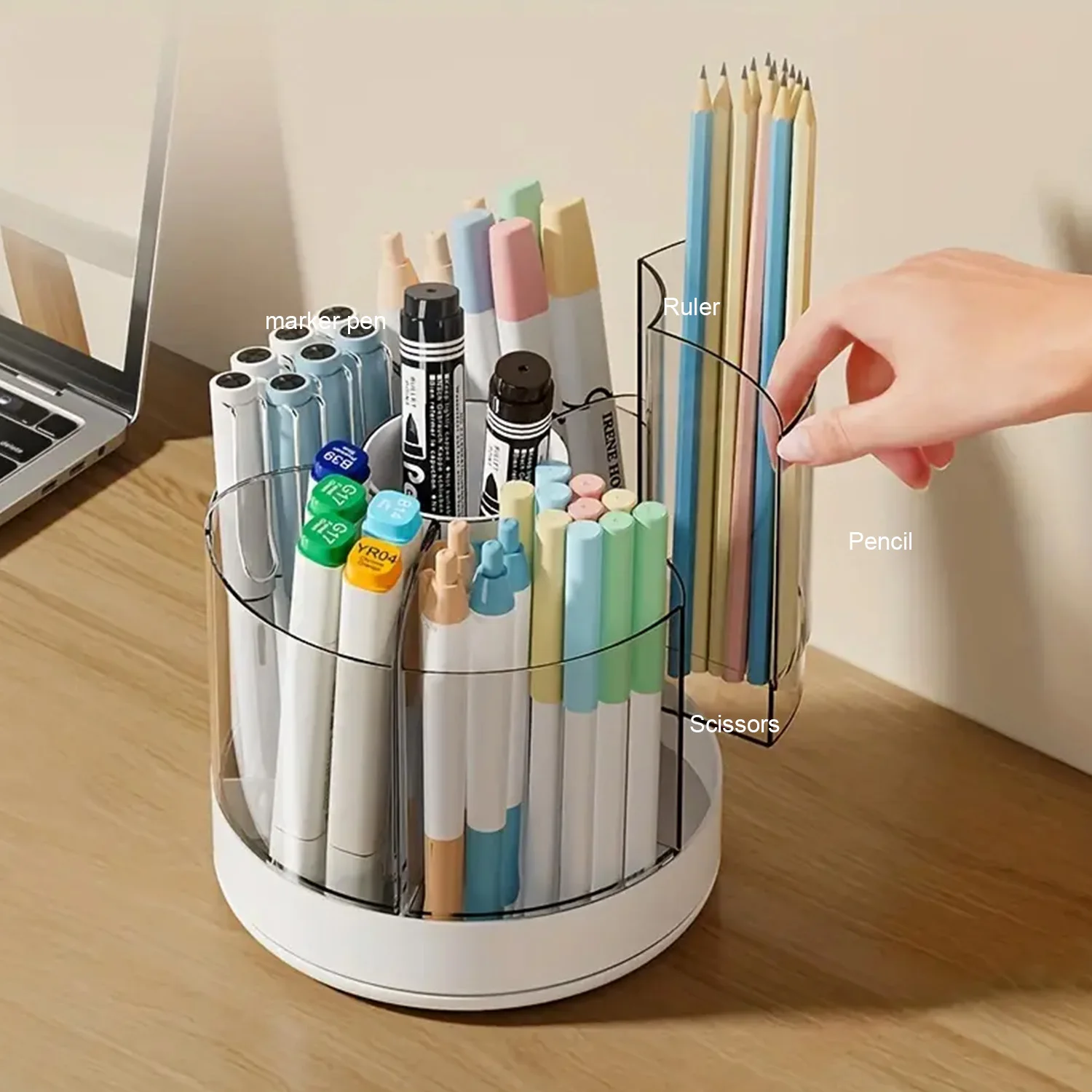 1Set, Pen Pencil Holder for Desk, 360 Rotating Pen Pencil Holder Desk Organizer, 6 Slots Spinning Pen Cup