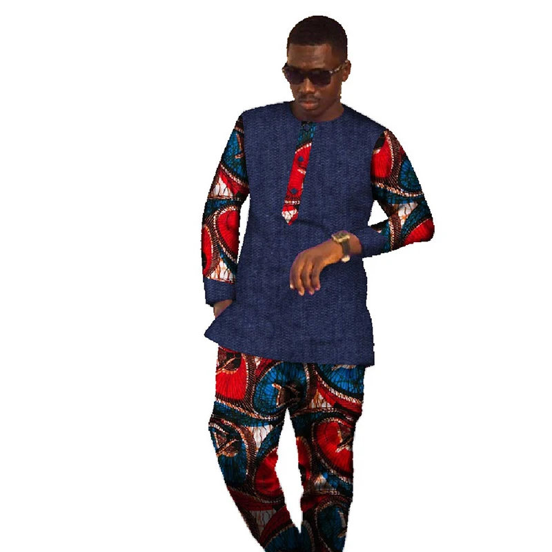 In Stock L Men African Outfits Set Long Sleeves Tops and Pants Casual Men Suits African Clothing WYN305-XH-L