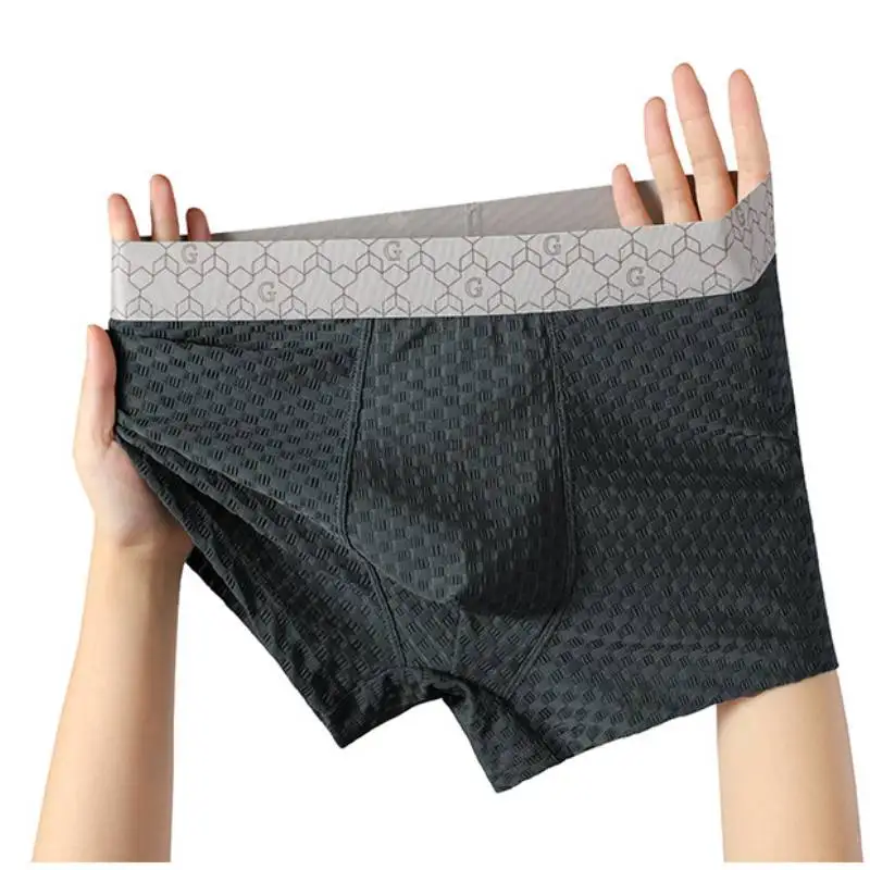 

3 pcs Men's Boxer Shorts Mens Underwear Ice Silk Breathable Male Panties Sexy Slim Underpants Lingerie Wholesale