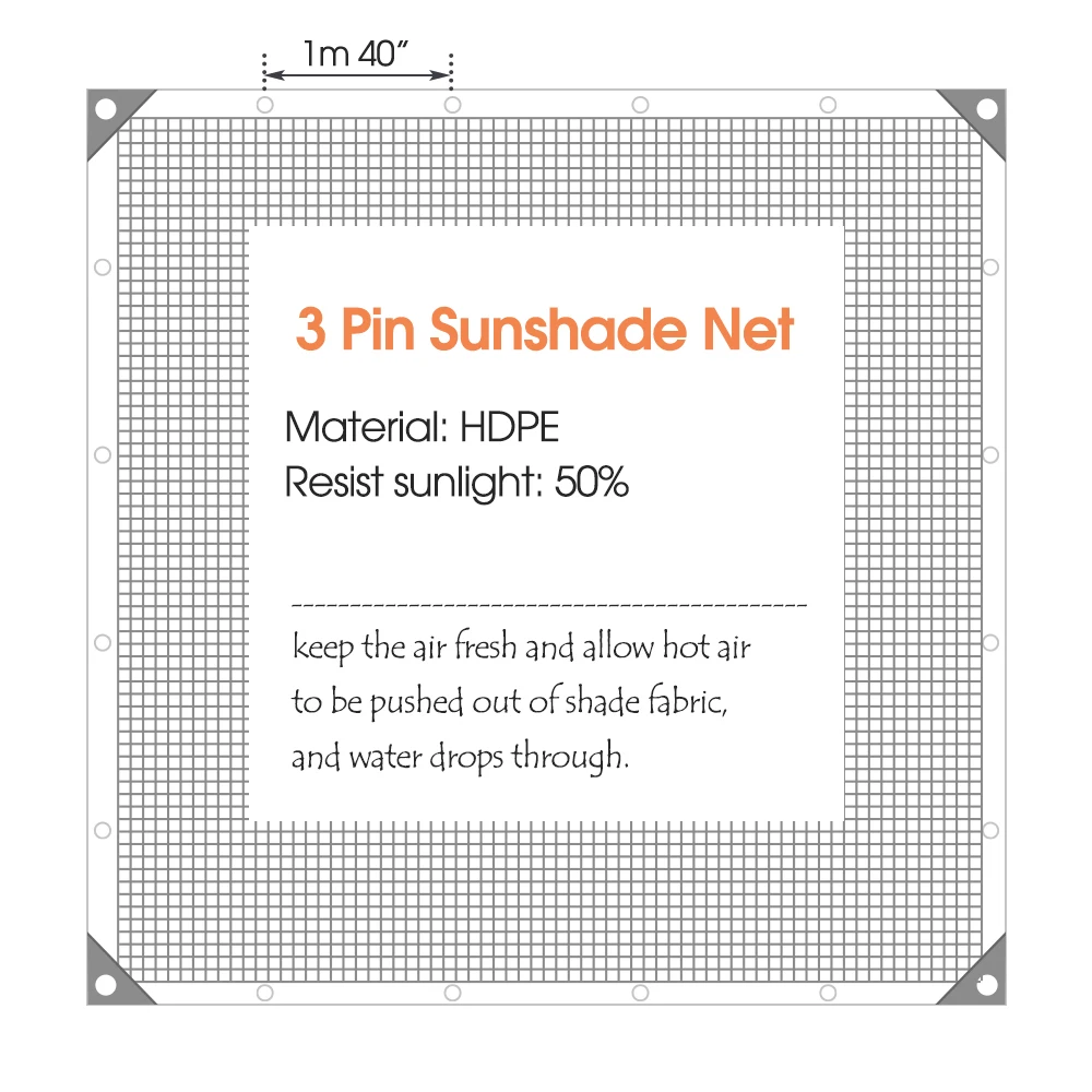 23 Size Black Shade Cloth 3Pin Mesh Tarp Garden Sunblock Shade with Grommets Anti-UV HDPE 50% Shading Net Plant Cover Greenhouse