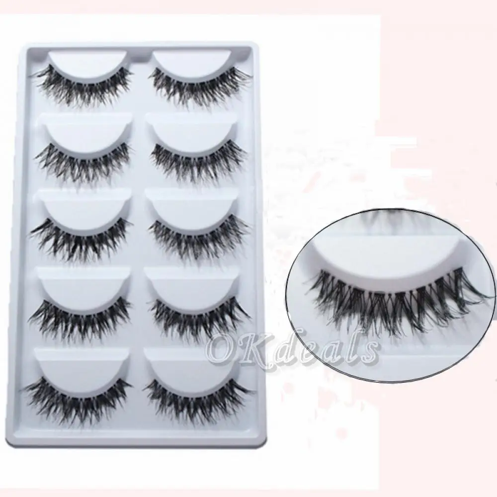 5Pairs Women Thick Handmade Cosmetic Natural False Eyelashes Eye Makeup Tool Long