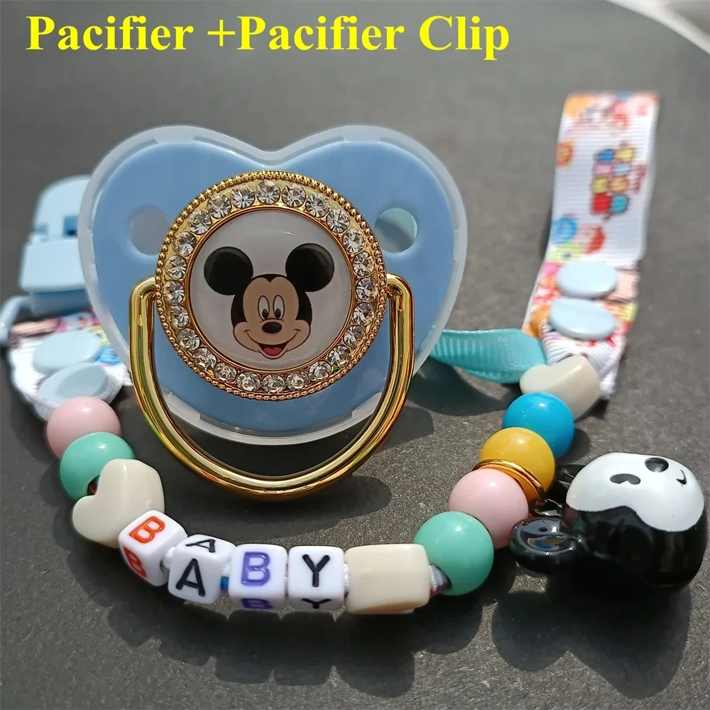 Big Head Mickey Mouse baby Pacifier Clip Chain Personalized alphabet baby pacifier Soothing Baby Shower Gift BPA-free silicone