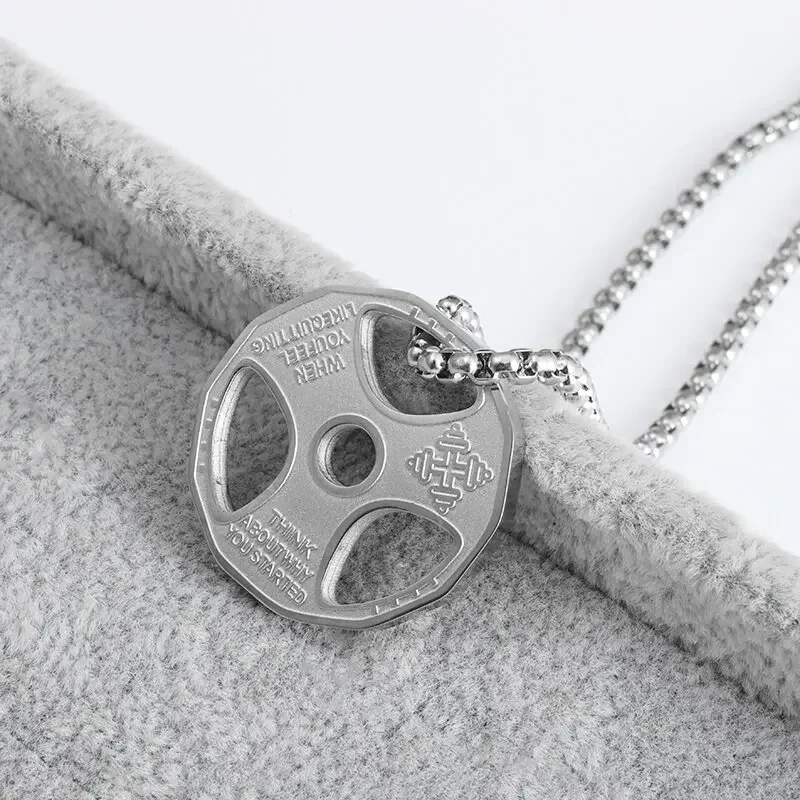 Titanium Steel Dumbbell Pendant Gym Fitness Equipment Barbell Necklace Domineering Muscular Men Fitness Leisure Sports Jewelry view 3