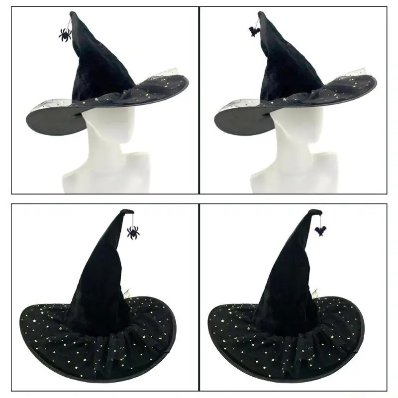 31BF Halloween Witch Hat 36cm High Pointed Wizard Hat Witch Dress Up Hat for Women Halloween Masquerade Cosplay Accessories