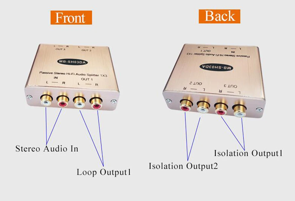 3 kanal Passive Stereo Hallo-fi Audio Splitter 1X3 Analog RCA Audio Distributor Isolation Splitter für Laptop DVD Player – Detail 4