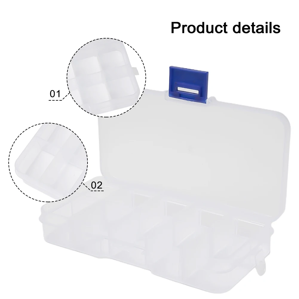 Jewelry Bead Storage Box with 10/15/24 Compartments Adjustable Grid Plastic Organizer Container for Earrings Rings