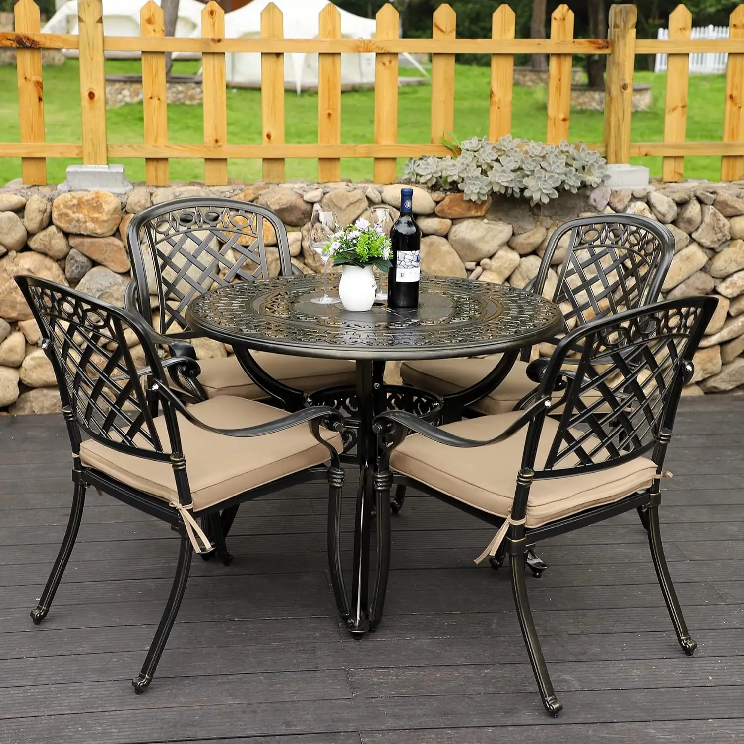 

5-Piece Cast Aluminum Outdoor Patio Dining Set, All Weather Cast Aluminum Outdoor Furniture Dining Set for Patio,, Customized