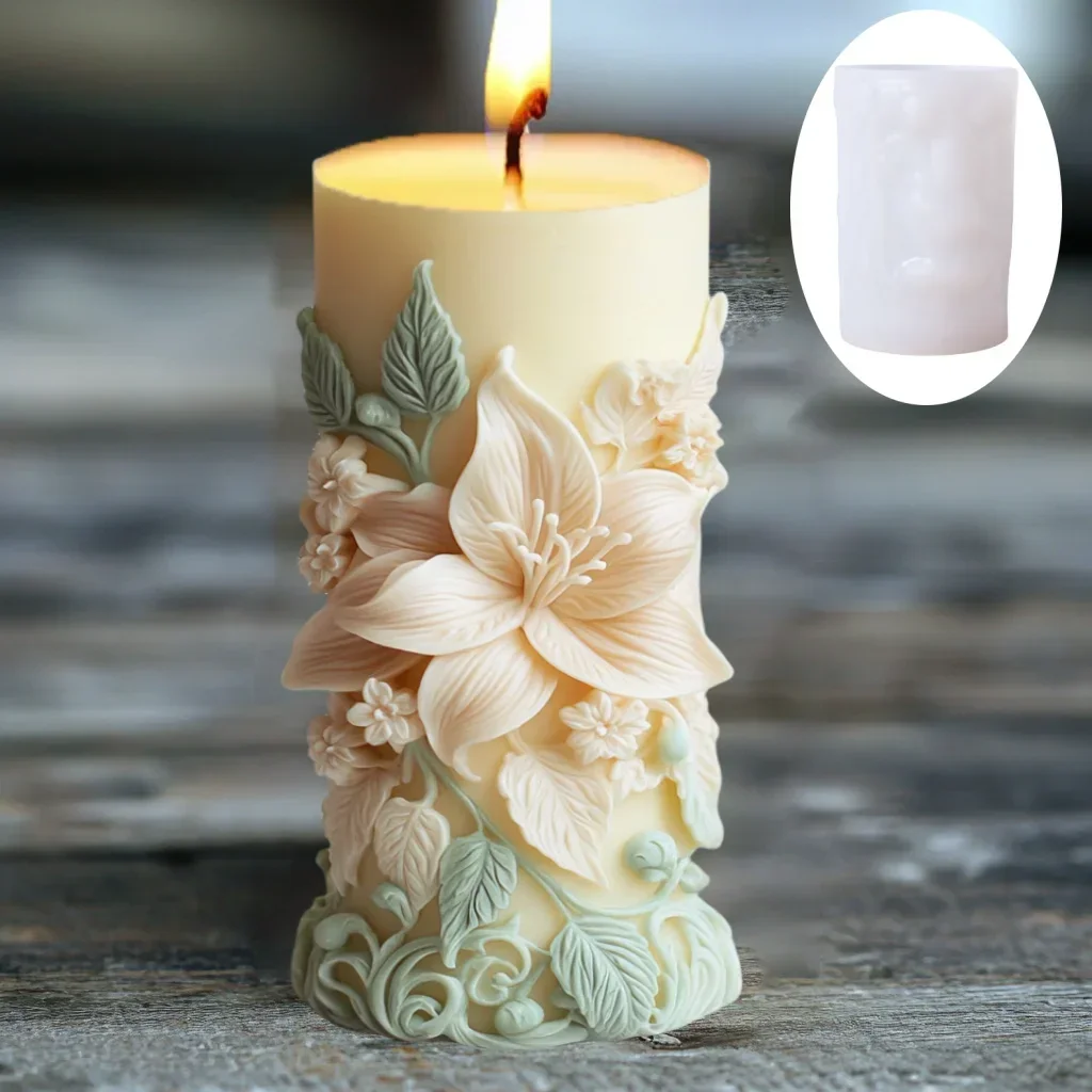 DIY Chrysanthemum flower relief cylindrical candle silicone mold flower bouquet relief resin mould blooming flower gypsum molds