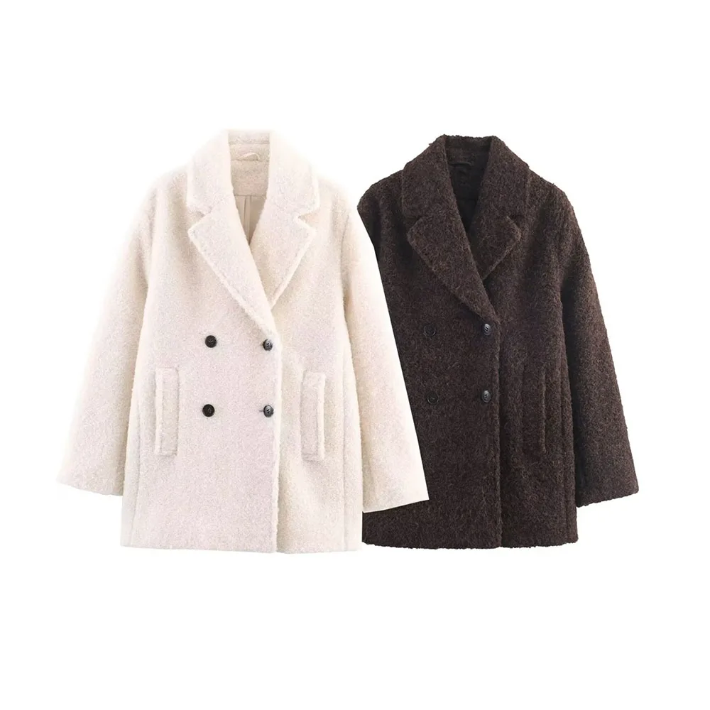 

Зимняя новая женская модная двубортная куртка средней длины из жемчужной кожи