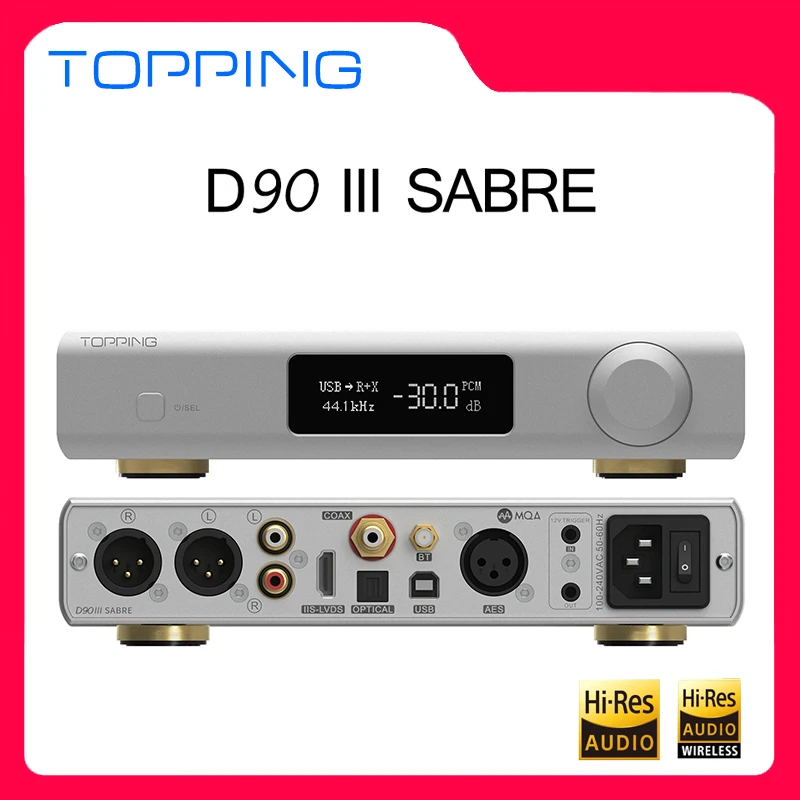 TOPPING D90 III SABRE HiFi Digital Music Audio Decoder Dual ES9039Pro MQA USB DAC Bluetooth 5.1 DSD512 PCM768kHz Balanced D90III