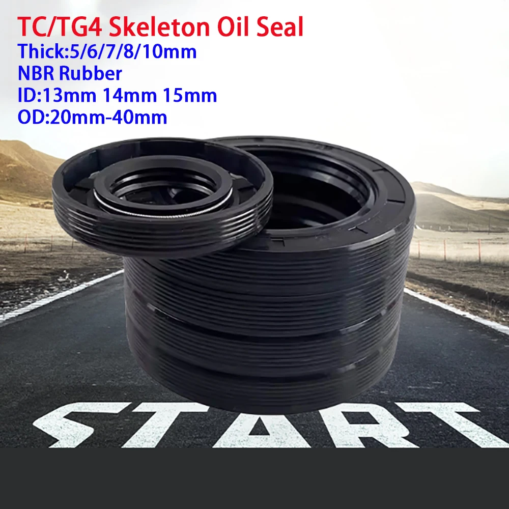 TC/TG4 Skeleton Oil Seal Black NBR Rubber Oil Seal High-Temperature Wear-Resistant Seal Ring ID 13-15mm OD 20-40mm Thick 5-10mm