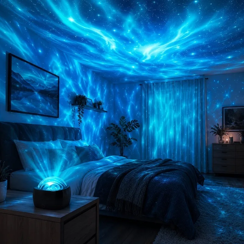 Aurora Galaxy Projector Light, 7 Colors RGB Star Night Light, USB 5V/1A Powered, Touch Control, Sound Activated Rhythm Lamp