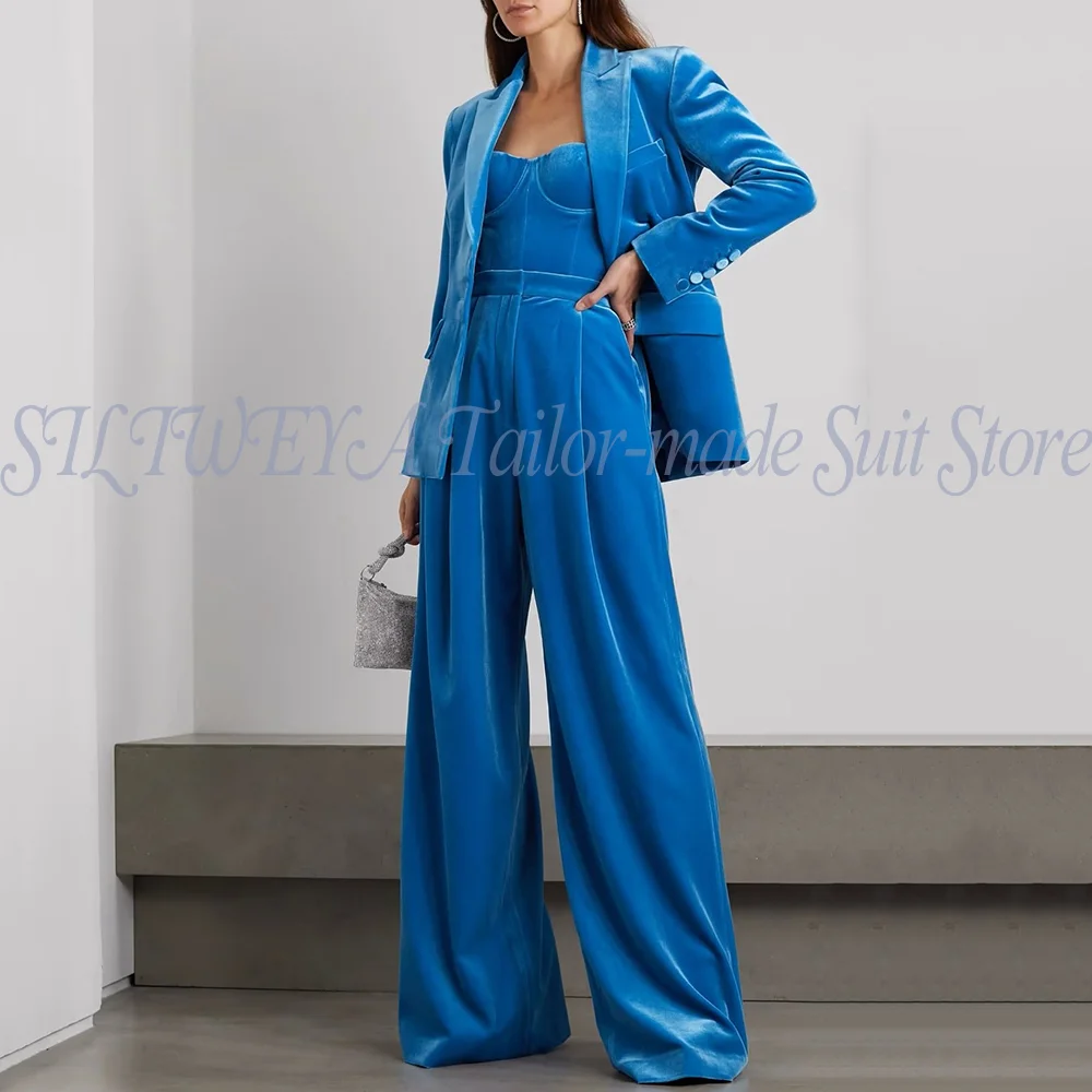 

Luxury Velvet Women Blazer Set Long Sleeve Regular 2 Pieces Sets Fashion Casual Female Suit Customized Jacket+Wide-leg Pants