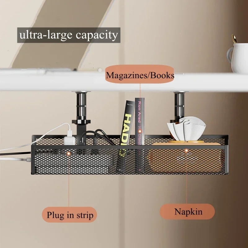 No Drilling Under Desk Wire Management Tray Retractable Cable Organizers in Home Office PC Router Data Wire Metal Storage Rack