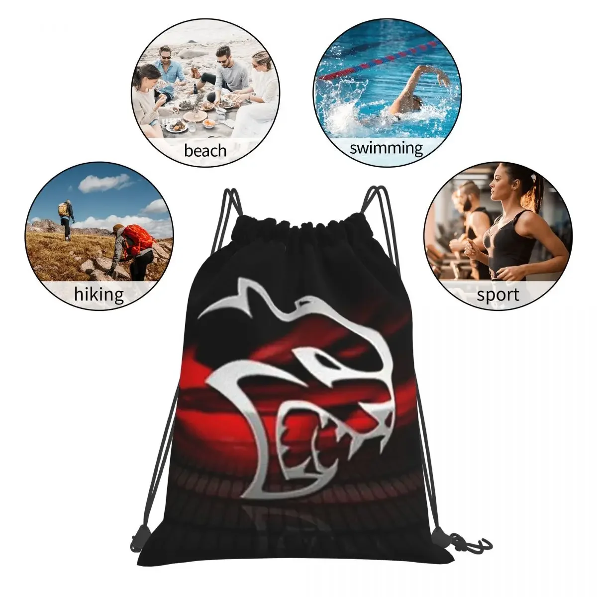 SRT Hellcat Demon Dodge Challenger Car Racing Backpacks Drawstring Bags Drawstring Bundle Pocket Sports BookBag Travel Students