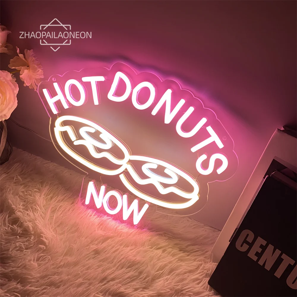 Hot Donuts Neon LED Sign Donut Shop Decor Neon Light Wall Art Decoration Led Lamp Sign Business Signboard Restaurant LED Light