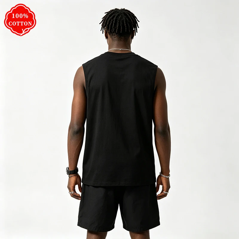 100% cotton men's summer vest, loose fit. Features the 