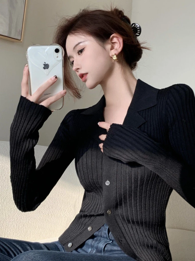 Cardigan Women Slim Fashion Korean Style Spring Knitted Outerwear Chic Sexy Long Sleeve Sweater New Simple Casual Daily Vintage