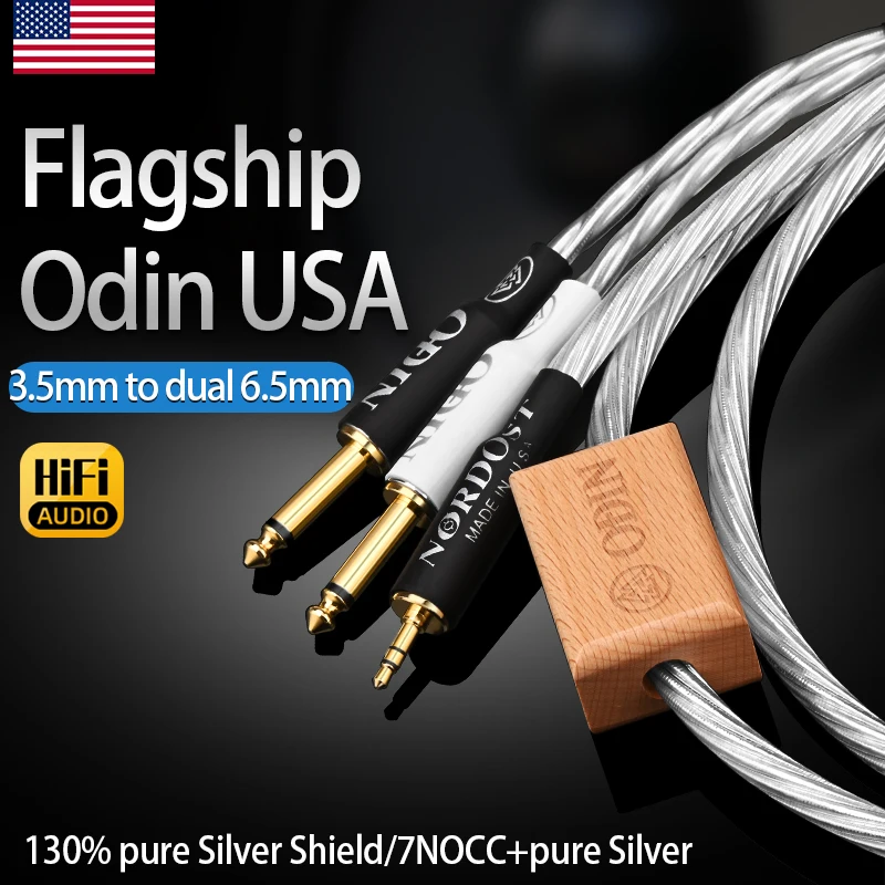 Odin HiFi 3.5mm to Dual 6.5mm Audio Cable Hi-end Pure Silver Shielding Mono 6.5 Jack to Stereo 3.5 Cable for Amplifier Speaker