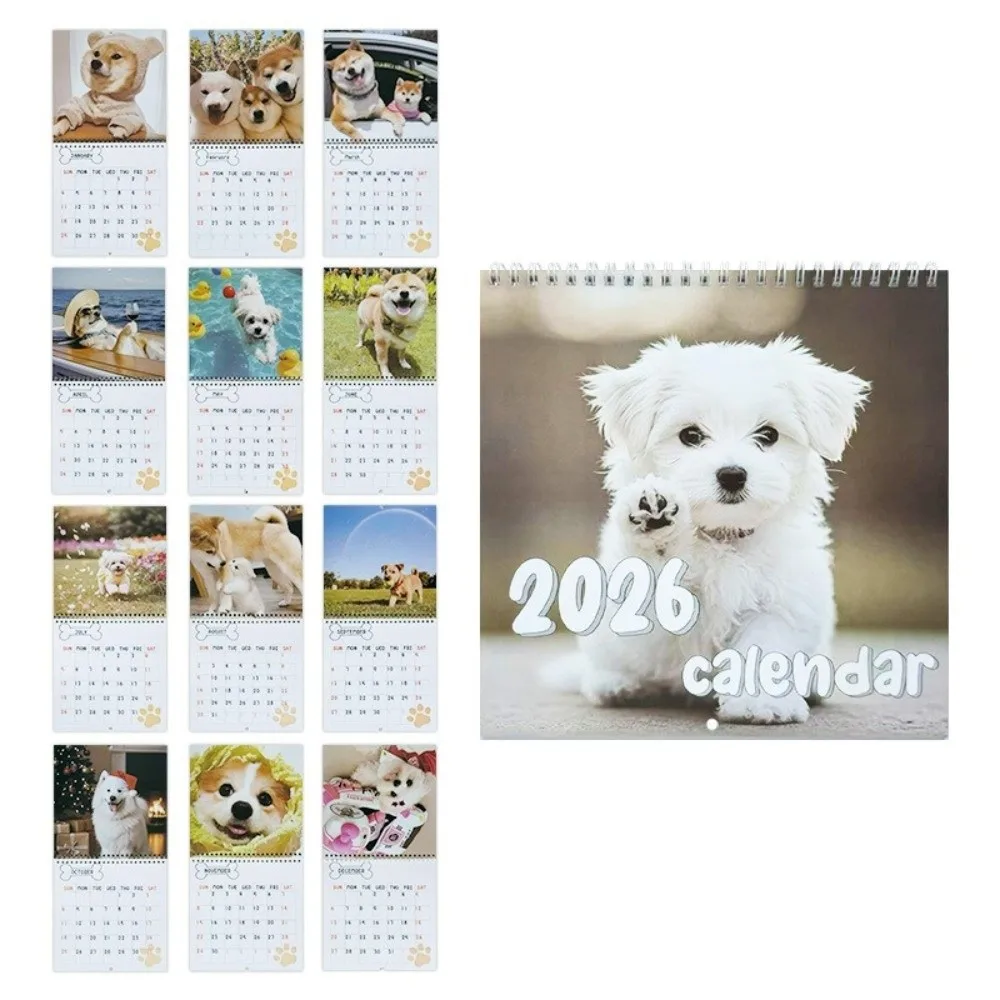 Nuovo calendario per cani in edizione 2026 Illustrazioni per cani Anno divertente Pianificatore mensile Calendario da parete Amanti degli animali domestici