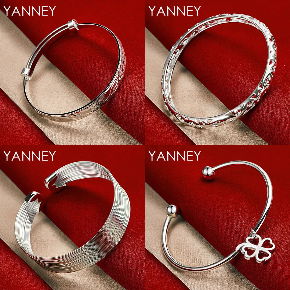 

Charm 925 Sterling Silver Exquisite Four Leaf Clover Pattern Bracelet Women Wedding Gift Fashion Party Accessories