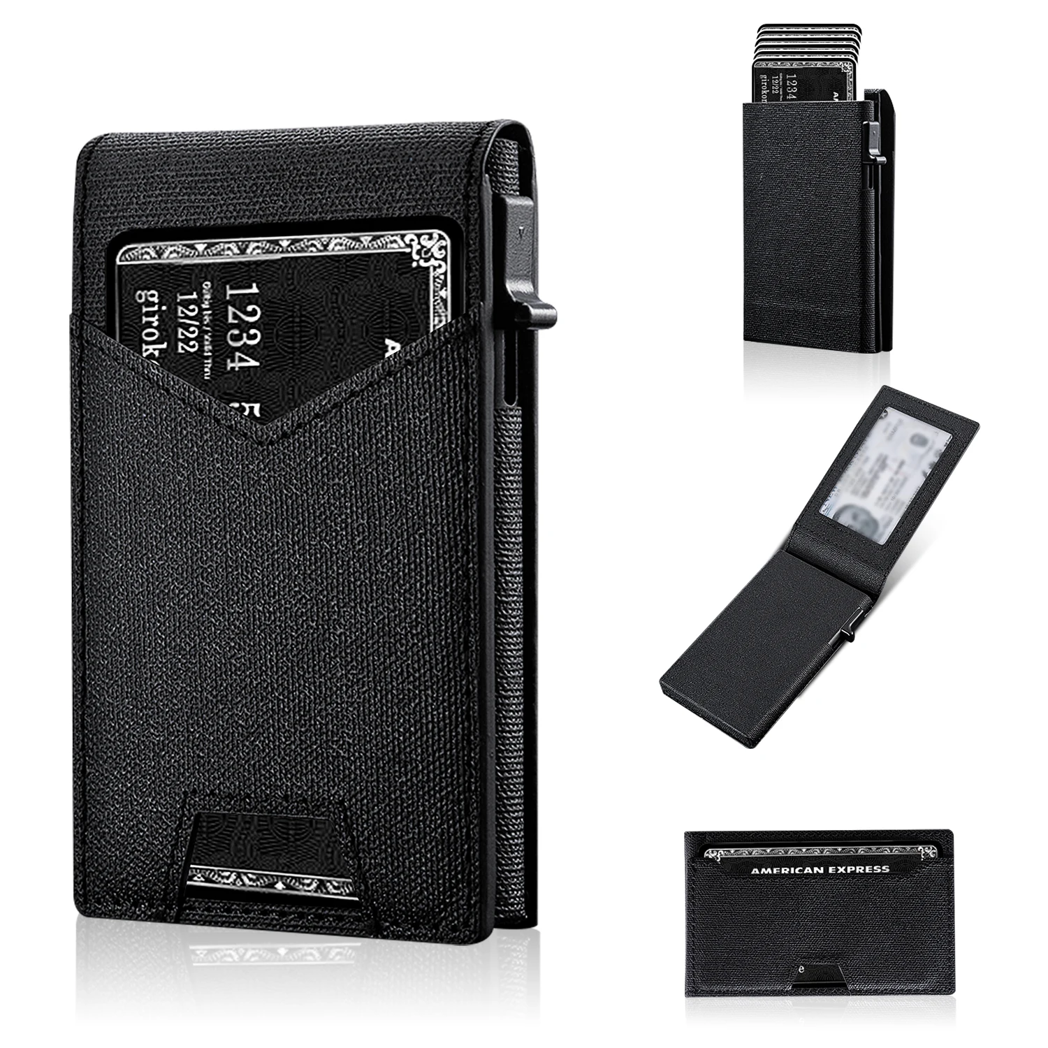 IWANTTI Minimalist Slim Cardholder for Men, Premium Fabric Wallet with Card Ejector, RFID Blocking Front Pocket Stylish Design