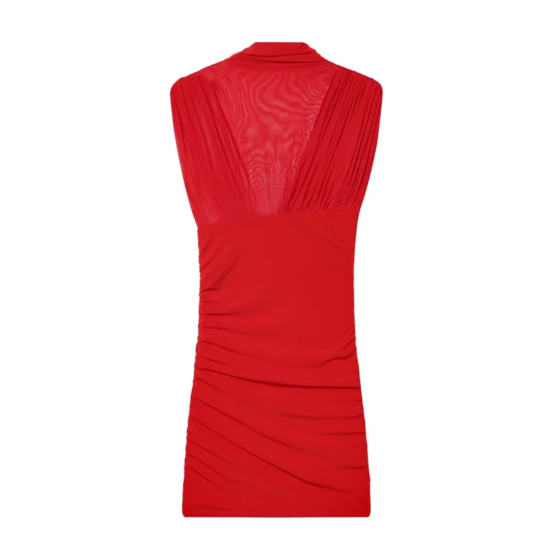 Vestido de mujer 2025 nueva moda Panel de malla Mini vestido personalidad Chic vestido delgado de las señoras