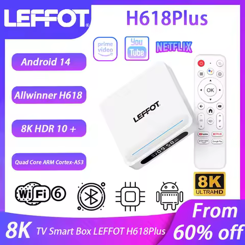 LEFFOT H618Plus Android14 Smart Tv Box WiFi6 BT5.4 100M Ethernet 8K@60fps Support Google Voice Assistant AI Set-Top Box