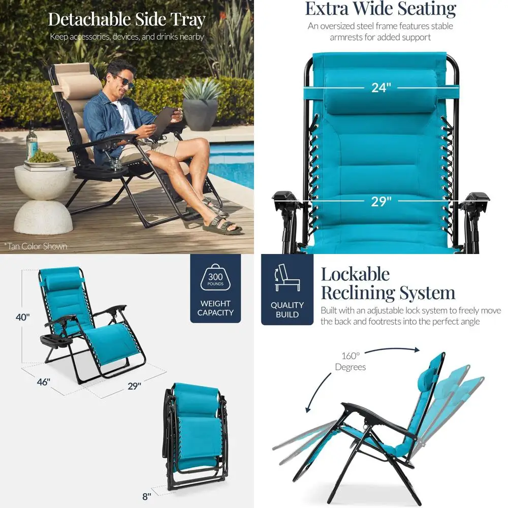 

Кресло Aqua Blue XL Zero Gravity с подстаканником и боковым столиком для отдыха на открытом воздухе