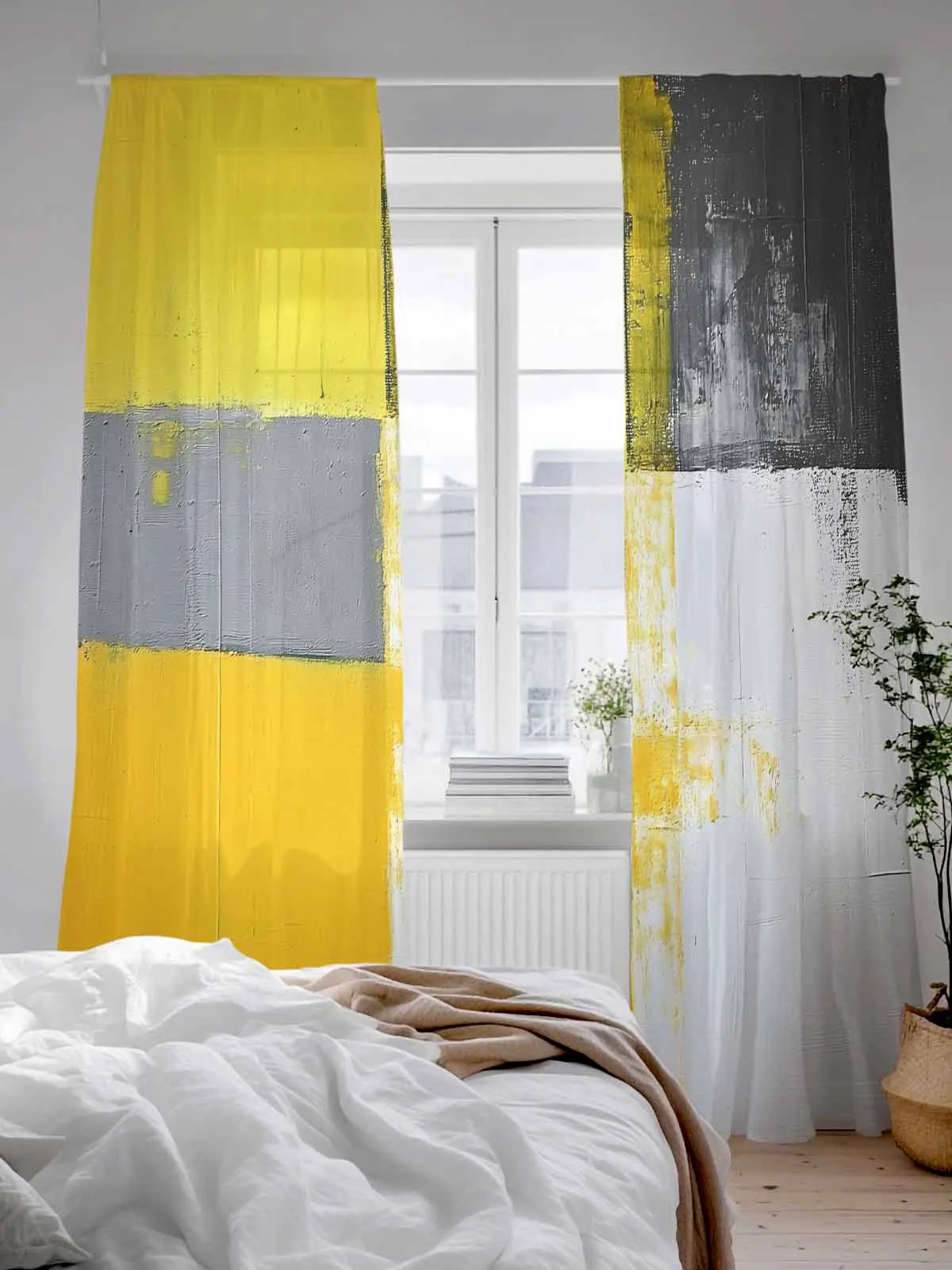 

Modern Yellow Color Block Theme Tulle Sheer Curtains for Living Room Bedroom Kitchen Decoration Voile Organza Curtains