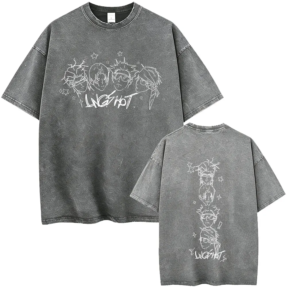 Washed Vintage Kpop Fashion Jay Park LNGSHOT Face Graphic T-shirt 4SHOBOIZ Merch T-shirts Men Women Casual High Quality T Shirts