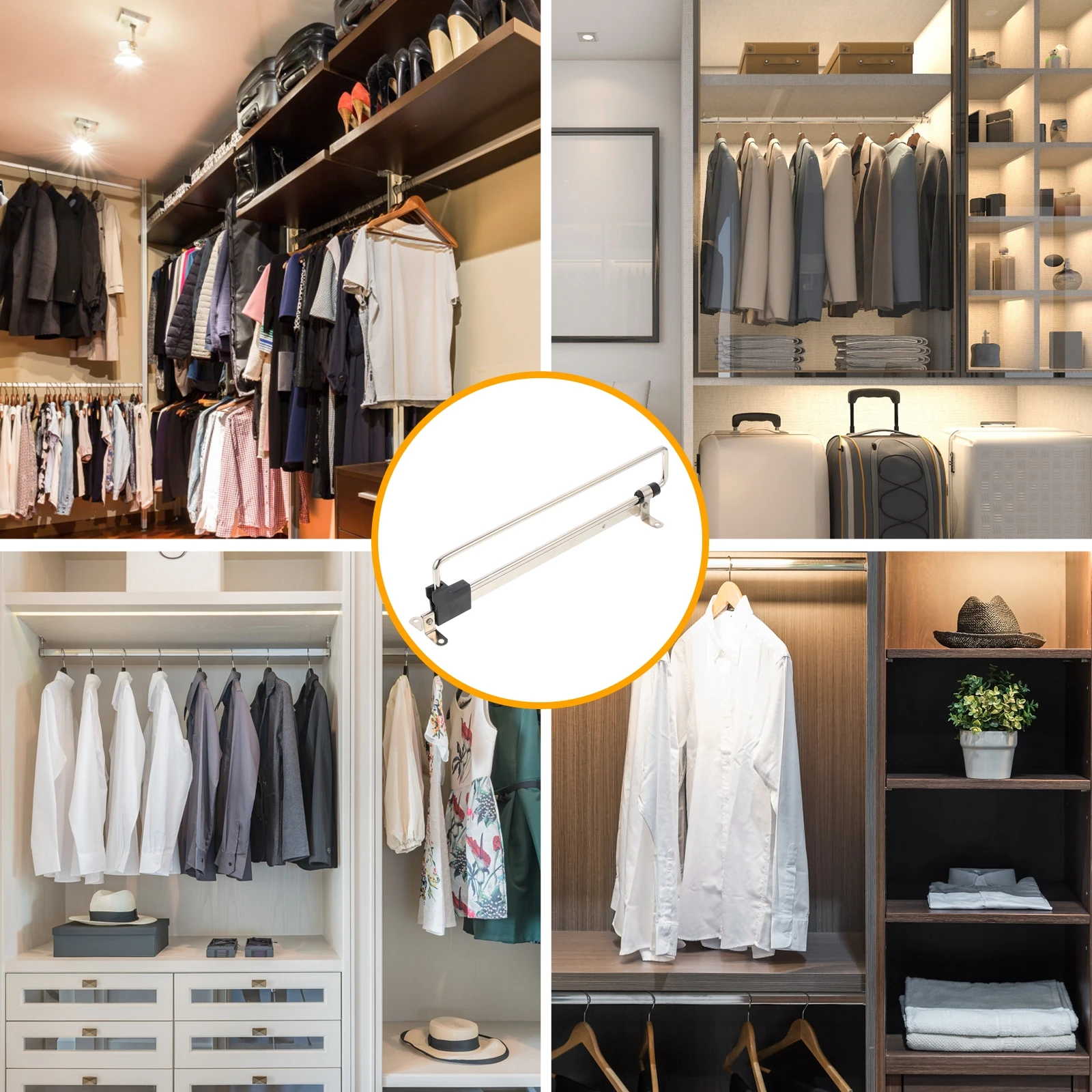 

Telescopic Clothes Rail Closet Rod for Hanging Multi-purpose with Top Rack Foldable Hangers
