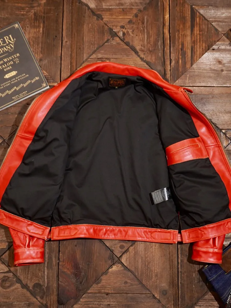Mens Autumn Winter Cowhide Genuine Leather Jacket Multi Pockets Moto Biker Riding Windproof Coat Punk Style Stage Show Outerwear - view 3