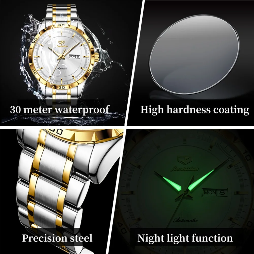 JSDUN Top Brand Men\'s Watches Luxury Fully Automatic Mechanical Watch Waterproof Luminous Calendar Week Fashion Wristwatch