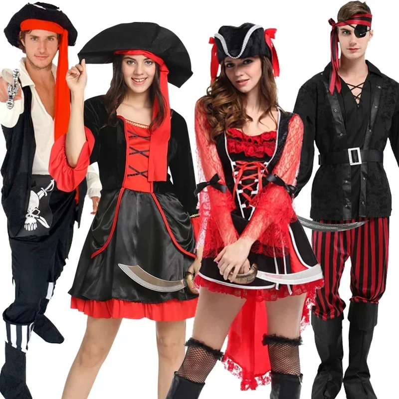 Female Caribbean Pirates Captain Costume Halloween Role Playing Cosplay Suit Gothic Fancy Woman Dress