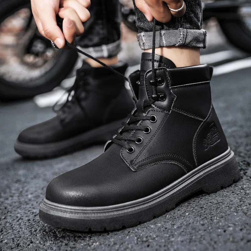 Work Security Black Boots Safety Shoe Classic Biker Ankle Footwear Fashion Non-slip Classic High Top Round Toe Wild Men\'s Shoes