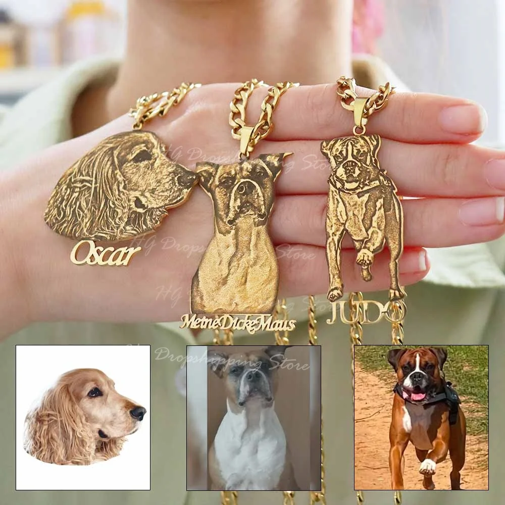 

Customized Pet Portrait Photo Pendant Necklace Stainless Steel Personal Pet Name Necklace Memorial Chain For Family Jewelry