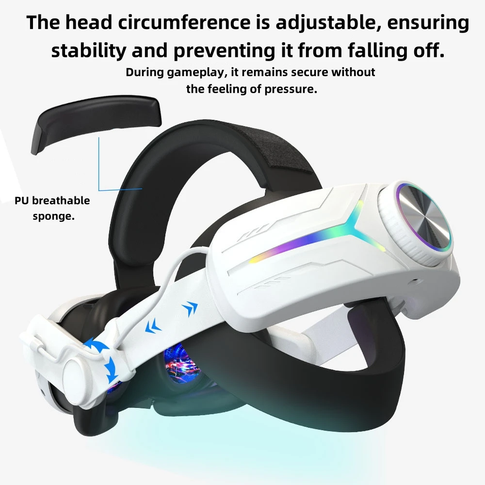 Adjustable RGB Elite Head for Meta Quest 3S with Built-in 12000mAh Battery Headband for Oculus Quest 3S Accessories