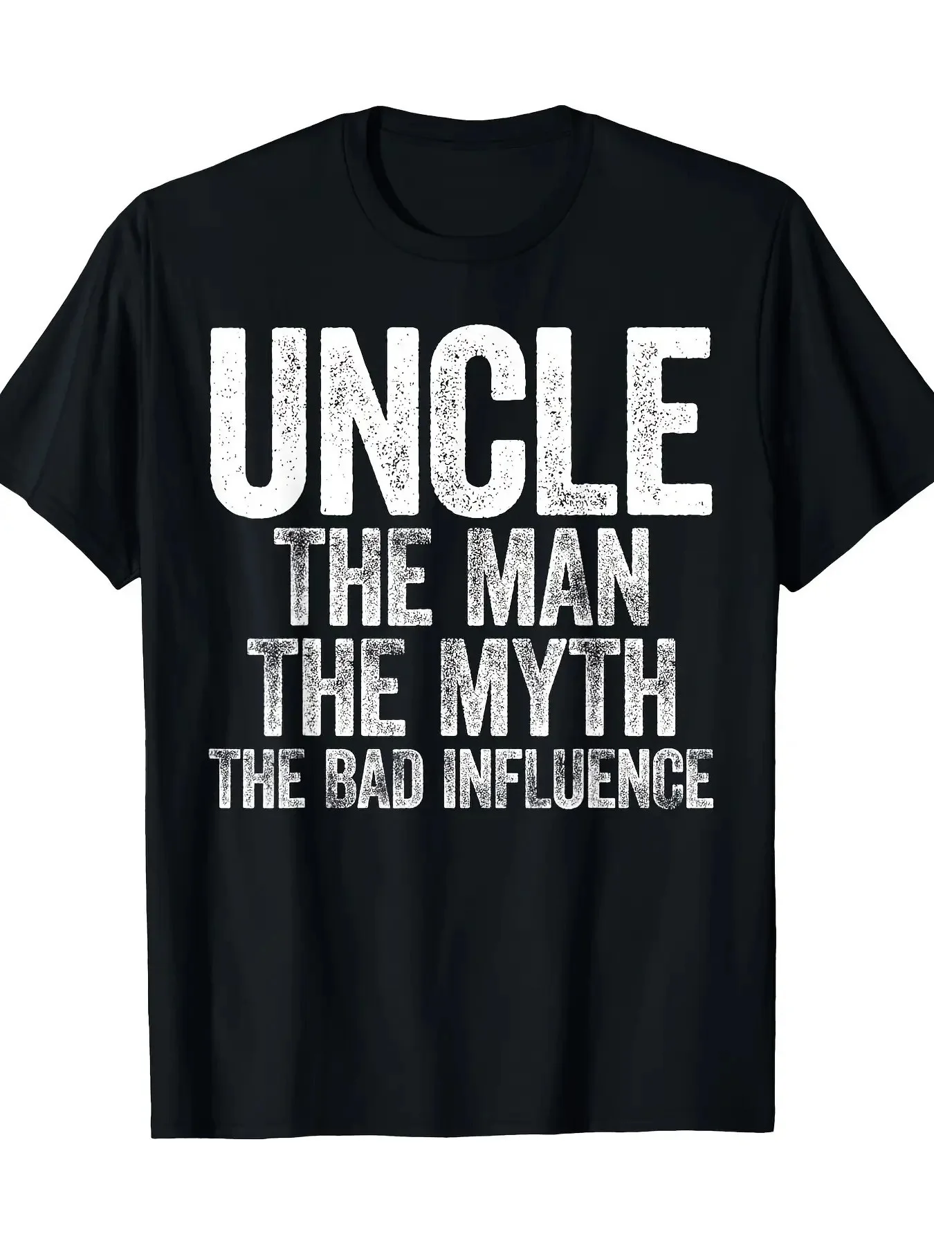 Vintage Distressed Uncle The Man The Myth The Bad Influence Letter Print Men Cotton T-shirt