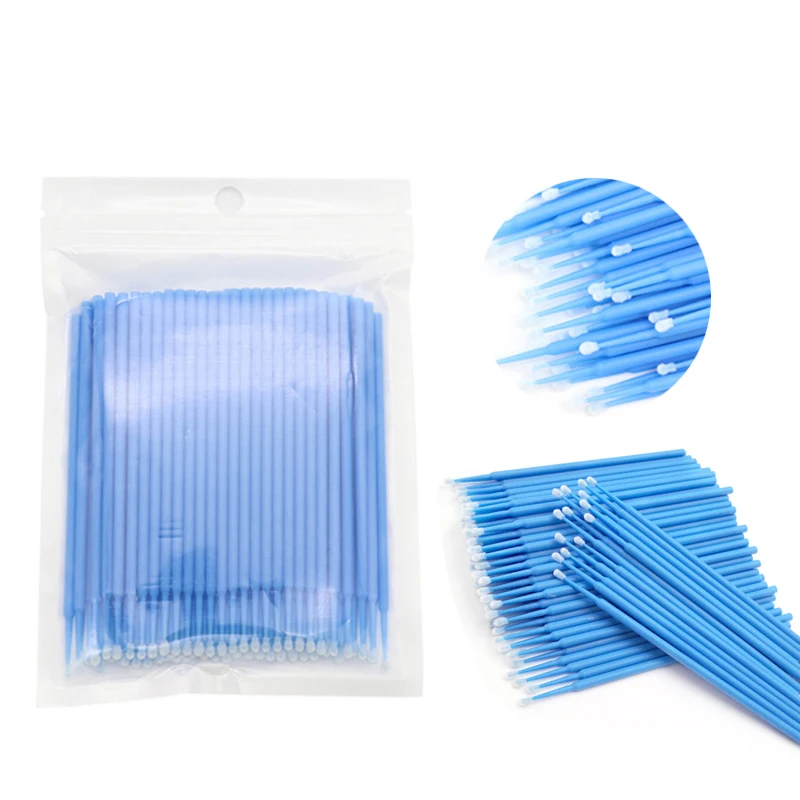 100/200개 마이크로 어플리케이터 브러쉬 마이크로 스왑 속눈썹 마스카라 완드 속눈썹 연장 청소 및 메이크업 제거 도구