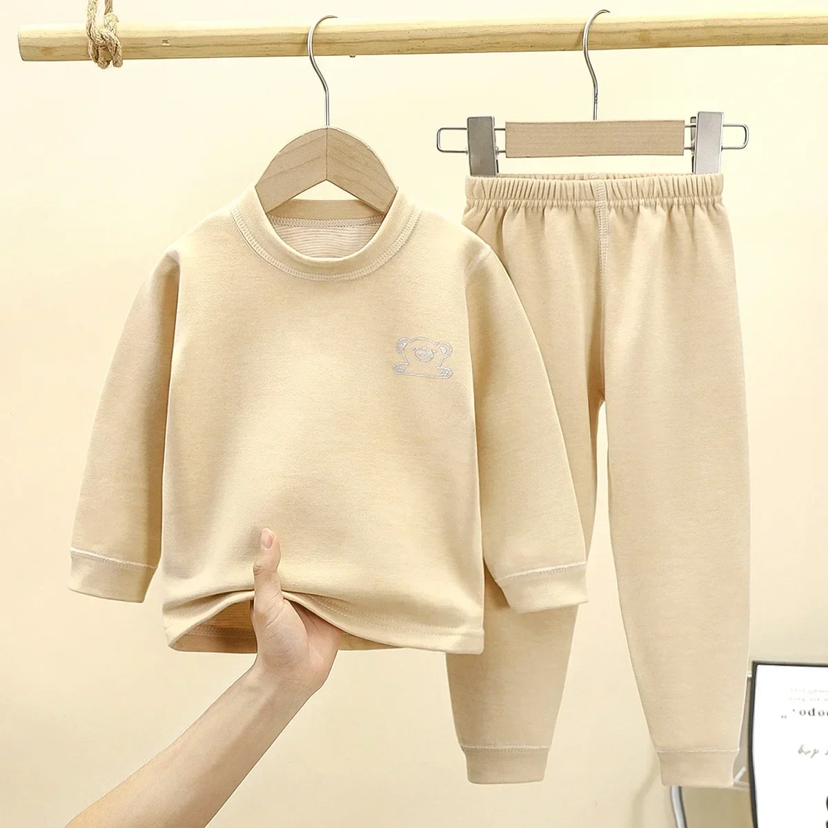Autumn Winter Kids Thicken Warm Wool Pajamas Baby Boys Girls Solid Long Sleeve Pyjamas Toddler Sleepwear Children Clothing Sets