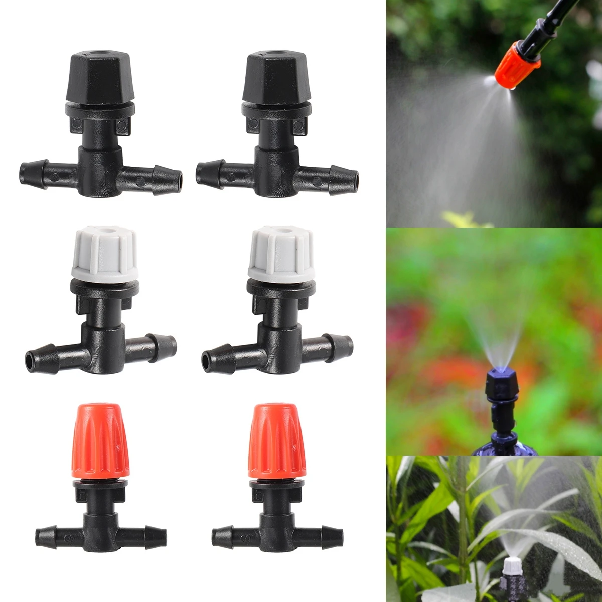 10Pcs Adjustable Atomization Nozzle & 4/7mm Interface Tee Joint Garden Lawn Irrigation Misting Cooling Disinfection Sprayer Head