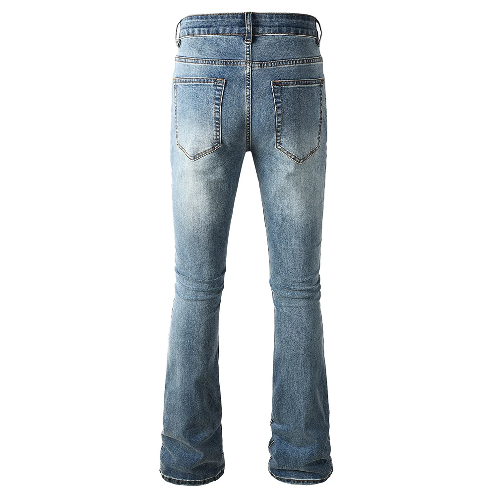 Men's Slim Boot Cut Jeans High Quality Pure Color Blue Cotton Denim Pants Casual Classic Skinny Flared Trousers
